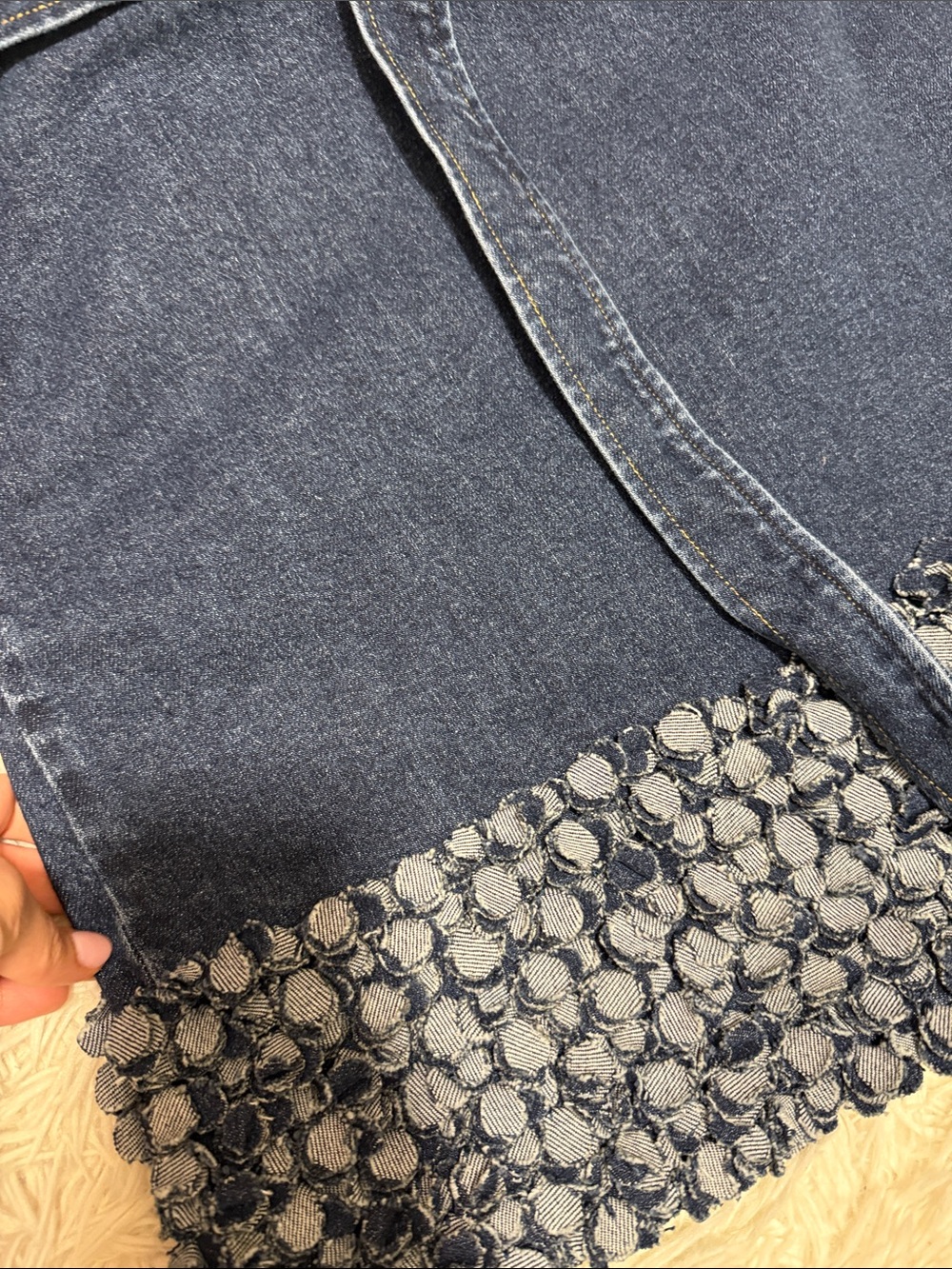 cinq a sept Dark Blue Denim Midi Dress with Textured Hem - Picture 4 of 5